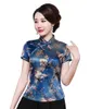 Ethnic Clothing Shanghai Story Floral Cheongsam Shirt Qipao Top Short Sleeve Chinese Traditional Faux Silk Blouse For Woman