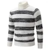 Men's Sweaters Men Fall Winter Sweater Striped Colorblock Knitted High Collar Neck Protection Elastic Pullover Thick Warm