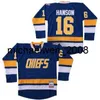 Weng Hanson #17 16 Home Jersey 18 Jeff Hanson Blue White Slapshot Brothers Charlestown Chiefs - Jersey personalizzato Qualsiasi nome numerico cucito su (S -4xl)