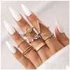 Cluster Ringe Ins Trendy Blumen Bow-Knot Joint Ring Sets Hohlgeometrie Legierung Metall Strass Einstellbare Schmuck Drop Del Dhgarden Dh0Mk