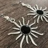 Boucles d'oreilles pendantes grande déclaration tibétain argent soleil noir onyx pierre précieuse lune breloque goujon acier goutte bijoux