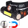 Hoofdlampen 6000Lm USB Oplaadbare LED-koplamp Waterdichte COB Werklicht met ingebouwde magneetkopbatterij voor campingavontuur P230411