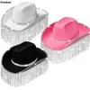 Bérets strass glands femmes chevalier Chapeau de mariage Panama élégant fête habiller casquette Western Cowgirl chapeaux cristal Chapeau Jazz