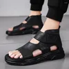 High-top Leather Platform Fashion 2024 Summer Sandals Mens Show Male Slippers Ankle Beach Shoes Outdoor Sport Flat 975 366 532