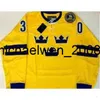 Kob Weng Men's #30 Henrik Lundqvist Hand Painted Sweden Jersey Yellow Purple 100% Stitched Embroidery s Hockey Jerseys