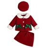 Kläder sätter 0-3Y Baby Christmas Outfits för flickor fleece krage ull kappjacka toppar och röda kjolar med hatt barn vinterdräkt för flickor 231110