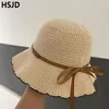 Stingy Brim Hats Kvinnor Lace Bow Sun Summer Hand virkning andningsbar hink hatt resor Floppy Wide Brim Foldbar Sun Visor Cap Mesh Beach Hats 230411