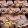 Avec des pierres latérales Mens Iced Out Gold Rings Fivepointed Star Fl Diamond Hip Hop Ring Jewelry Drop Delivery Dhgarden Otxp1