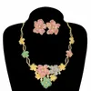 Necklace Earrings Set 2023 Est Luxury Colorful Brazil Dubai Gold Jewelry Ladies Exquisite Flower Mama Gift FHK16395