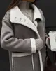 Manteau en laine contrasté gris et blanc pour femme, nouvelle collection automne/hiver 2023, manteau une pièce à revers