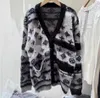 Högkvalitativ 2023 Autumn/Winter New Lazy and Loose Fiting Old Flower Mohair Hooded Cardigan Jacket For Women