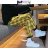 Pantalon homme KAPMENTS Streetwear jaune pantalon à carreaux hommes Joggers 2023 homme décontracté droit sarouel hommes coréen Hip Hop pantalon de survêtement grande taille W0414