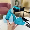 rhinestone sandal slipper designers womens platform heel dress shoes Classic triangle buckle Embellished Ankle strap 13CM high Heeled women sandal 34-43 with box