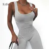 Jumpsuits voor dames rompelt yiduo sexy massief mouwloze playsuit rib gebreide dunne dames zomer stretch backless jumpsuit schep nek casual fi