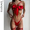 سراويل أخرى Ellolace Bowknot Lingerie Open Bra Lace Up Sexy Indies Inteary 3piece Satin Erotic Erotic Girls Bilizna مجموعة من الجنس 230411