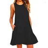 Casual Dresses Women Solid Summer Sleeveless Mini Tank Dress With Invisible Pockets