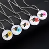 Chains Transparent Round Dragonfly Bee Petal Animal Inside Real Dried Flower Glass Pendant Alloy Chain Necklace For Women Party Gift