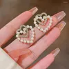 Stud -oorbellen Koreaanse mode Vintage Pearl Double Love Heart Zirkon oorbel voor vrouwen trend piercing sieraden 2023