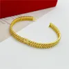 Bangle 24k Yellow Gold Color Cuff Bangles For Women Round Circle Leaves Charm Armband Pulseira Femme Wedding Jewelry Gifts