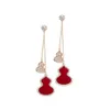 Nuova collana in stile cinese elegante e tempestata di orecchini a catena con clavicola e pendente in agata rossa con diamanti e nappe di zucca