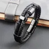 Charm Armbanden Vintage Lederen Armband Voor Mannen Handgemaakte Geweven Roestvrij Stalen Magnetische Sluiting Wrap Hand Sieraden Accessoires