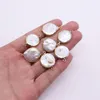 Charms 1 Piece Natural Freshwater Pearl Flat Sheet Zinc Alloy Hemmed Pendant Connector For DIY Necklace Bracelet Jewelry Gift Making