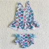 T Shirts Fashion Girls Cartoon Fish Scale Bikini Swimsuit Set Wholesale Boutique Children Söt mjuk 230411