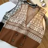 Damesvesten Zoki Fashion Women Argyle Vest Pullover Herfst knop V Hals Mouwloze trui Winter Koreaanse gebreide trui Zwarte jas 2023