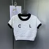 Kanal T-shirt 2023 İlkbahar/Yaz Yeni Kadınlar Kabarcık Katlama Küçük Koku Kontrast Yuvarlak Boyun Kısa Kol Göğüs Mektubu Nakış Modaya Düzenli Tops-L I54N