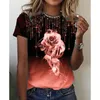 T-shirts pour femmes grande taille femmes été col rond hauts décontracté à manches courtes Rose imprimé T-Shirt ample t-shirt vêtements S-5XL pour 2023