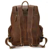 School Bags Drop Leather Backpack Vintage Top Grade Fashion Bag Pack Travel Men Male Day Crazy Horse