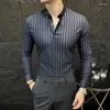 Herren-Freizeithemden, hohe Qualität, Übergröße, 4XL-M, langärmelig, gestreift, für Herrenbekleidung, Business, formelle Kleidung, Slim-Fit, soziales Hemdkleid