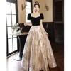 Élégant Veet Gold Mother of the Bride Robes New Princess Short Sleves Shiny Satin Long Formed Wedding Party Gowns Gowns Plus Taille Robe de soirée 403