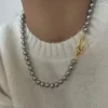 Choker Imitation Grey Pearl Necklace For Women Man Trend Hip Hop Jewelry Stainless Steel Fashion Street Accessories