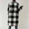 Women's Wool Blends 2023 Autumn Winter Women Splice Plaid Coat Elegant Plush Polyester Lapel Long Jacket Ladies Button 231110