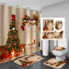 Weihnachtsbäume Kamin 3D Duschvorhang Badematten Toilettenvorleger Anti-Rutsch-Teppich Festival Dekor Frohe Weihnachten Badezimmer-Set F12303b