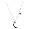 Chains Black Gemstone Moon & Star Pendant Necklace Vintage Titanium Steel Jewelry For Women Decoration