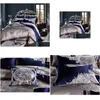 Conjuntos de cama Azul Sier Silk Algodão Cetim Jacquard Luxo Conjunto Chinês Queen King Size Folha de cama / Spread Duvet Er H0913 Drop Delivery Hom Dhimr