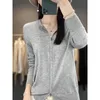 Malhas femininas 23 primavera e outono lã penteada malha cardigan duplo zíper com capuz cor sólida casaco llose ccashmere camisola