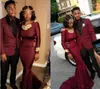 Party Dresses 2023 Burgundy Mermaid Prom Dress Black Girl Couple Long Sleeves Formal Holidays Wear Graduation Evening Gown Custom Made