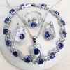 Wedding Jewelry Sets Blue Zirconia Women 925 Sterling Silver Bridal Costume Jewellery Earrings Rings Bracelets Pendant Necklace 231110