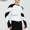 Men's T-Shirts INCERUN 2023 Men Casual T Shirt Patchwork Round Neck Long Sleeve Cozy Men Clothing Stylish Streetwear Leisure Camisetas S-5XL J231111