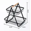 Kök förvaring rack arrangör hylla frukt bricka grönsak två lager triangel metall hemtillbehör svart vit färg