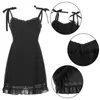 Casual Dresses Korean Sweet Girl Black Mesh Wrap Mini Dress Summer Gothic Bandage Backless Women V Neck Sexy Sundress Bodycon Coquette