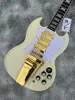 Özel elektro gitar, SG elektro gitar, krem ​​beyaz, altın vibrato
