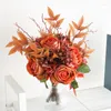 Decoratieve bloemen Rose kunstmatige herfst voor trouwhuisdecoratie retro boeket ewige familietuinarrangement flores artificialle