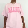 Womens TShirt Malibu Women Pink Short Sleeve T shirts Retro Style Loose Cotton Crewneck Summer Tops Tees Ins Fashion Letters Printing Shirts 230411