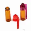 Groothandel kleurrijke 36 mm 51 mm reismaat Acryl plastic fles snuff snuff snuffelende dispenser glazen pil case flaopcontainer met lepel