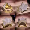 Med sidorstenar Mens Iced Out Gold Rings Fivepointed Star Fl Diamond Hip Hop Ring Jewelry Drop Delivery Dhgarden Otxp1