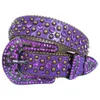 Ceinture en cuir de Cowboy occidental scintillant, ceinture en strass pour hommes, Pu clouté Crocodile violet bbSimon pour femmes